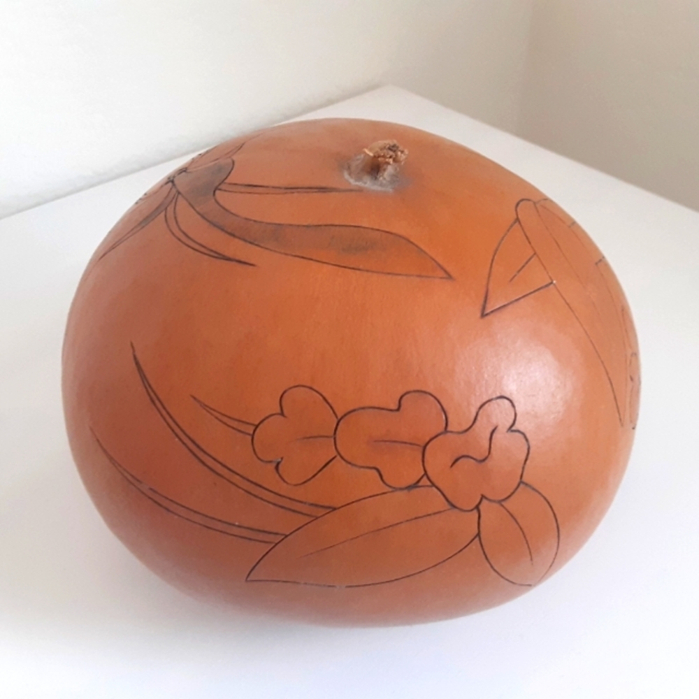 Painted gourd, Signed and titled, Original art by hand